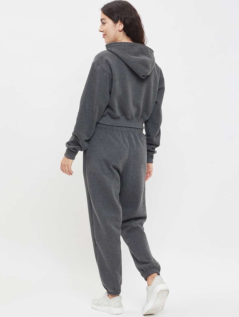 women grey melange fleece co-ord set - 20609270 - Standard Image - 2