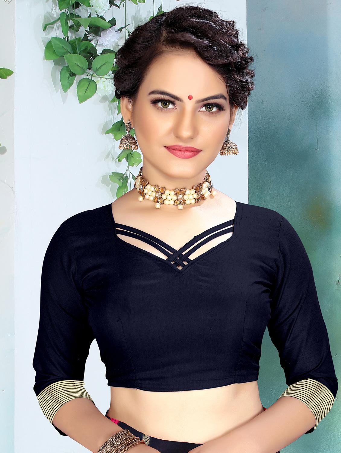 navy blue self design paithani saree with blouse - 20610185 - Standard Image - 2