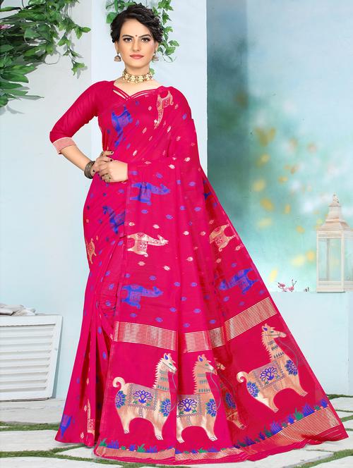 pink self design paithani saree with blouse - 20610186 -  Standard Image - 0