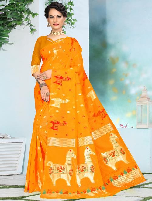 mustard self design paithani saree with blouse - 20610188 -  Standard Image - 0