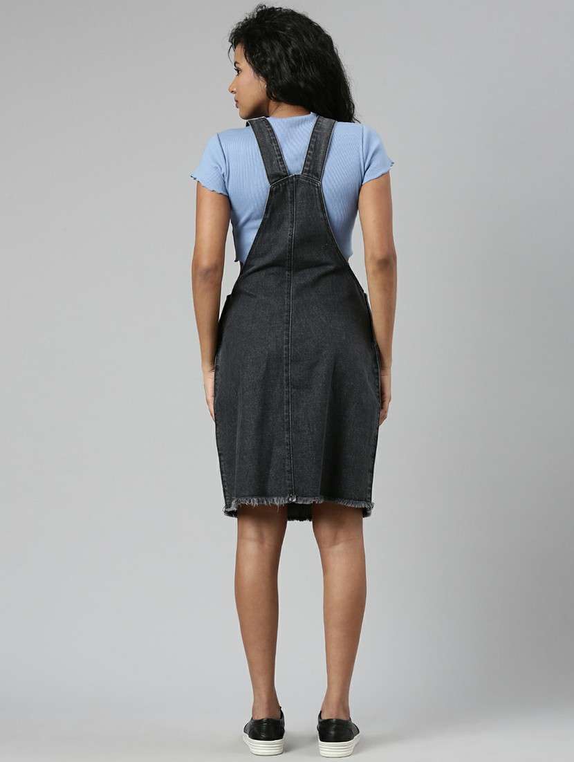 women grey denim solid dungaree - 20610308 -  Standard Image - 2