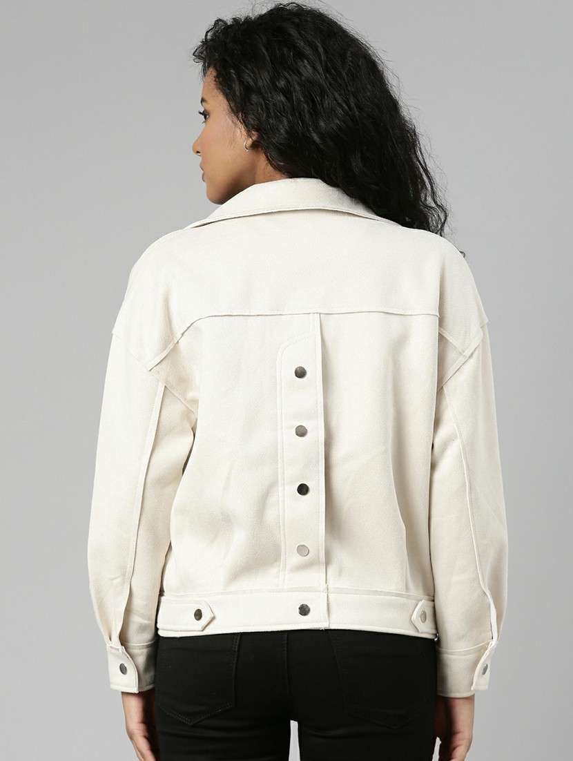 women cream solid long sleeve regular jacket - 20610319 -  Standard Image - 2
