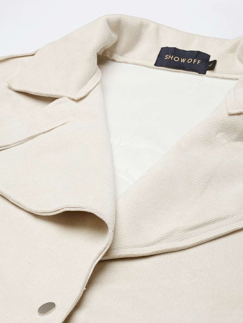 women cream solid long sleeve regular jacket - 20610319 -  Standard Image - 7