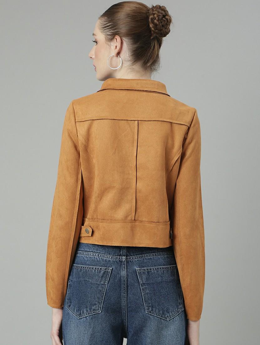 women rust solid regular jacket - 20610320 - Standard Image - 2