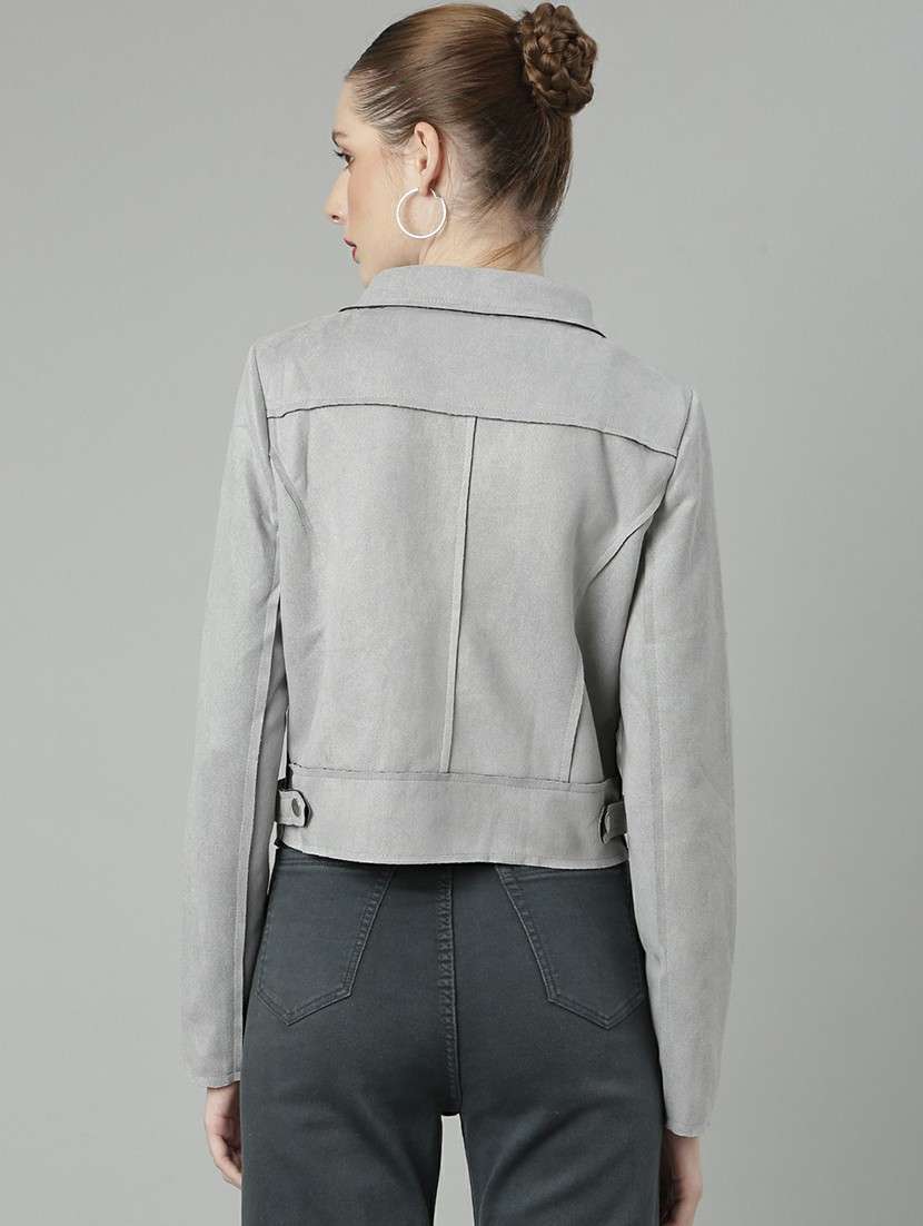 women grey solid regular jacket - 20610322 -  Standard Image - 2
