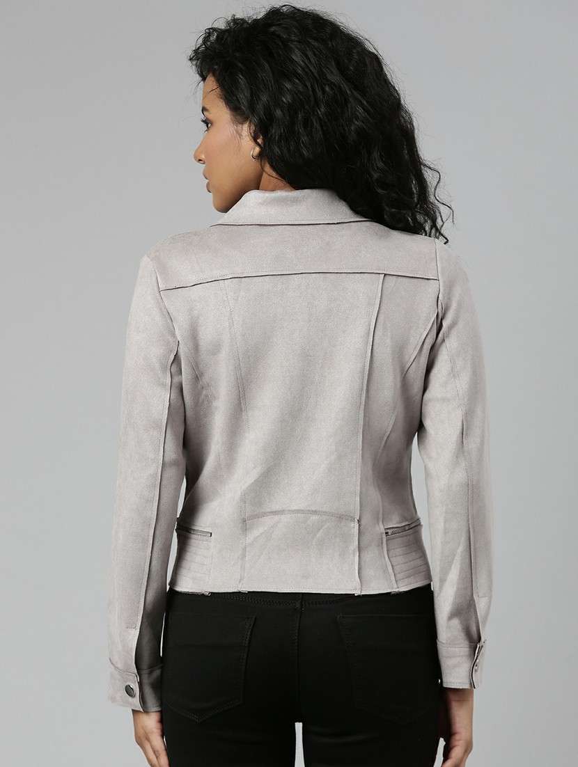 women grey solid regular jacket - 20610323 - Standard Image - 2