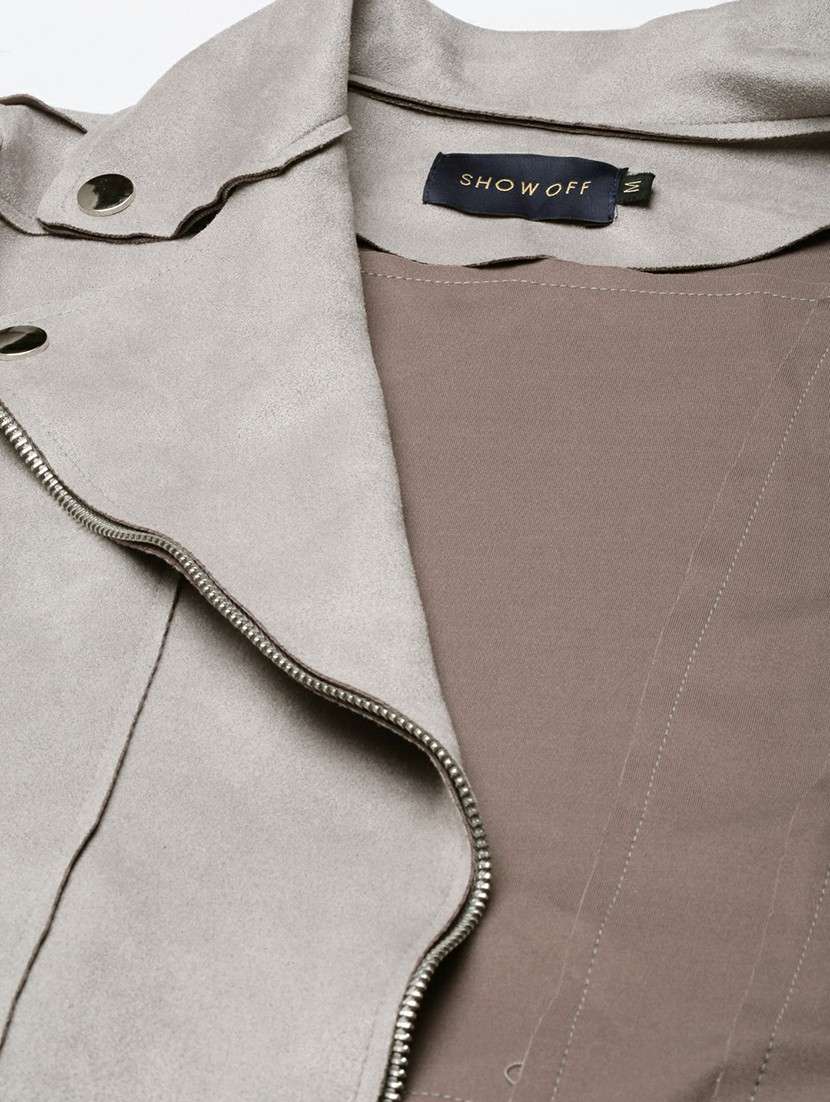 women grey solid regular jacket - 20610323 - Standard Image - 7