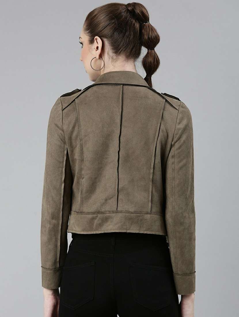 women olive solid regular jacket - 20610326 -  Standard Image - 2