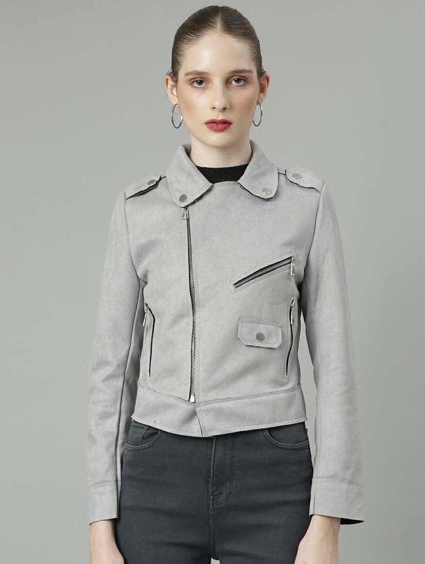 women grey solid regular jacket - 20610328 - Zoom Image - 0