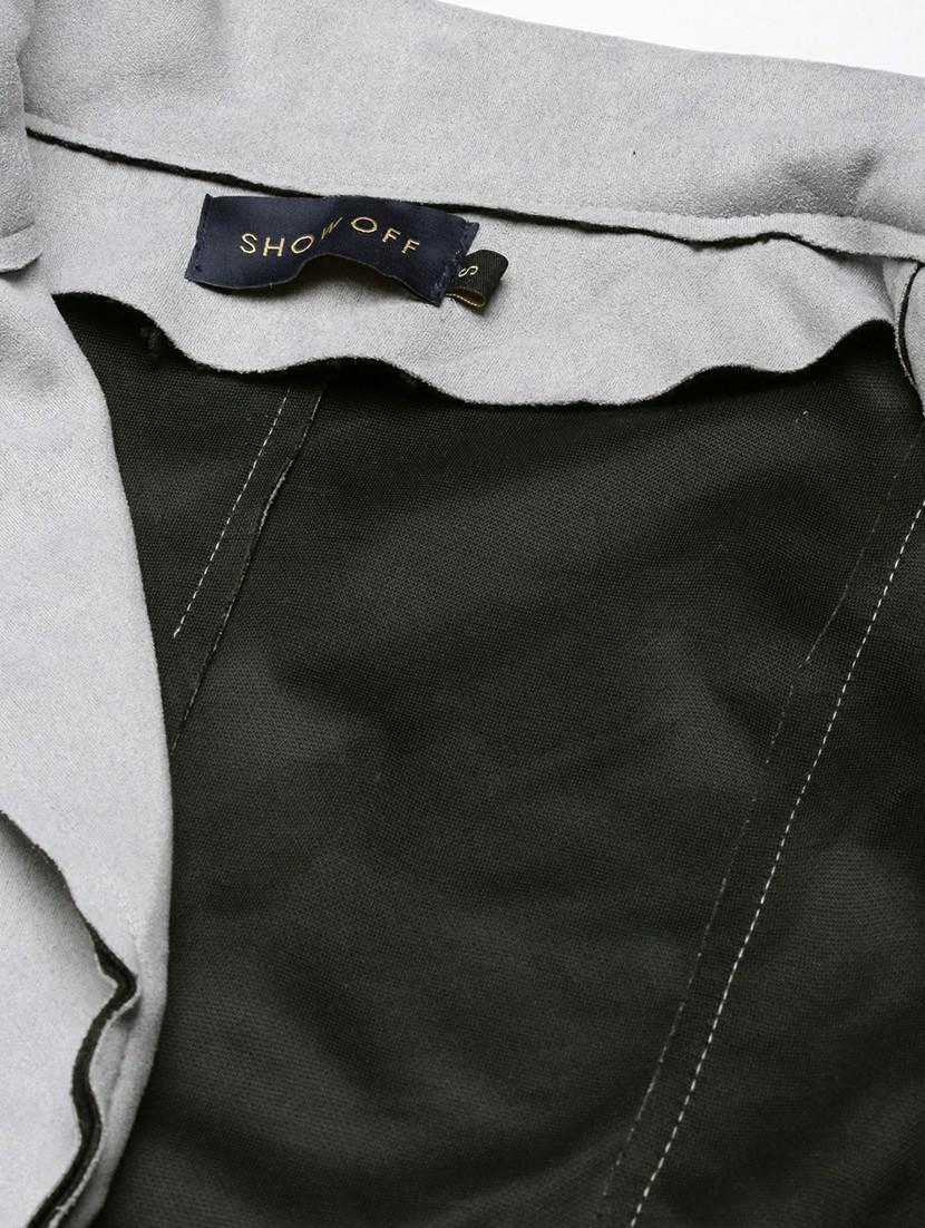 women grey solid regular jacket - 20610328 - Standard Image - 7