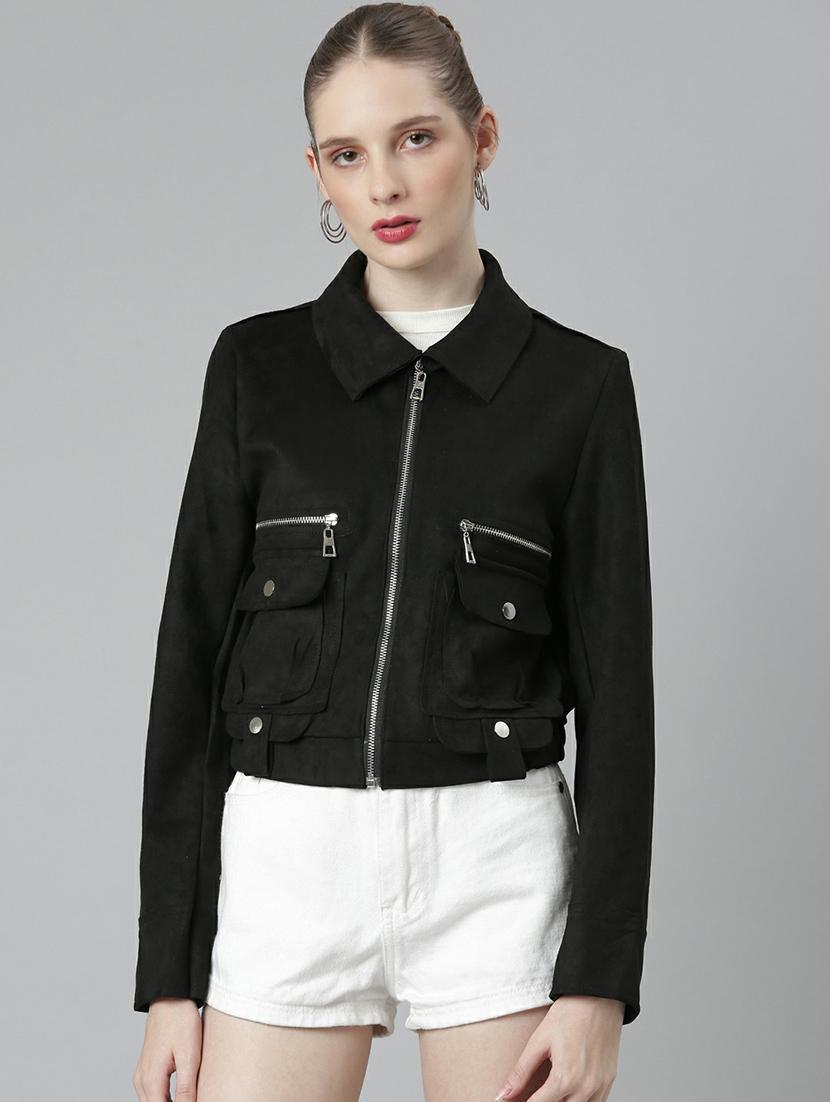 women black solid regular jacket - 20610329 - Zoom Image - 0