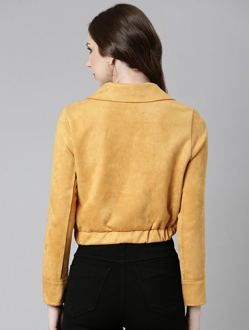 women mustard solid regular jacket - 20610330 - Standard Image - 2