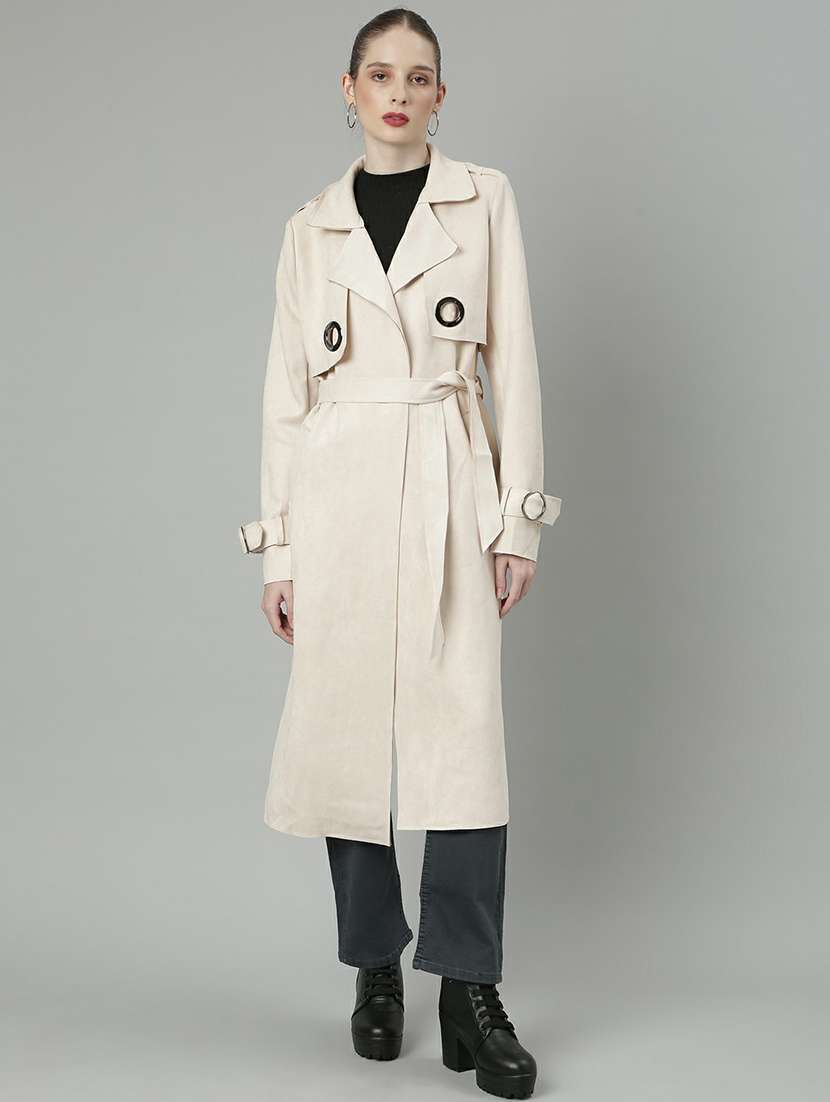 women solid lapel collar duster coat