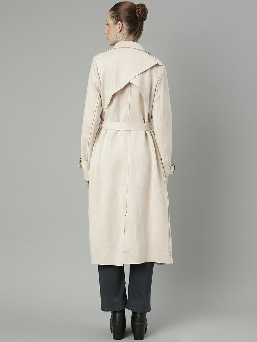 women solid lapel collar duster coat - 20610333 - Standard Image - 2