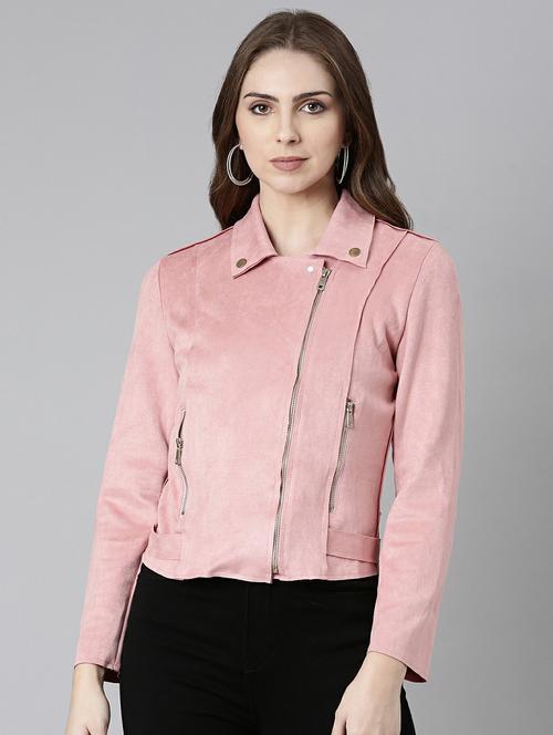 women pink solid long sleeve regular jacket - 20610336 -  Standard Image - 0