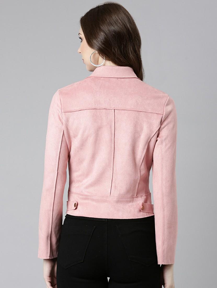 women pink solid long sleeve regular jacket - 20610336 - Standard Image - 2