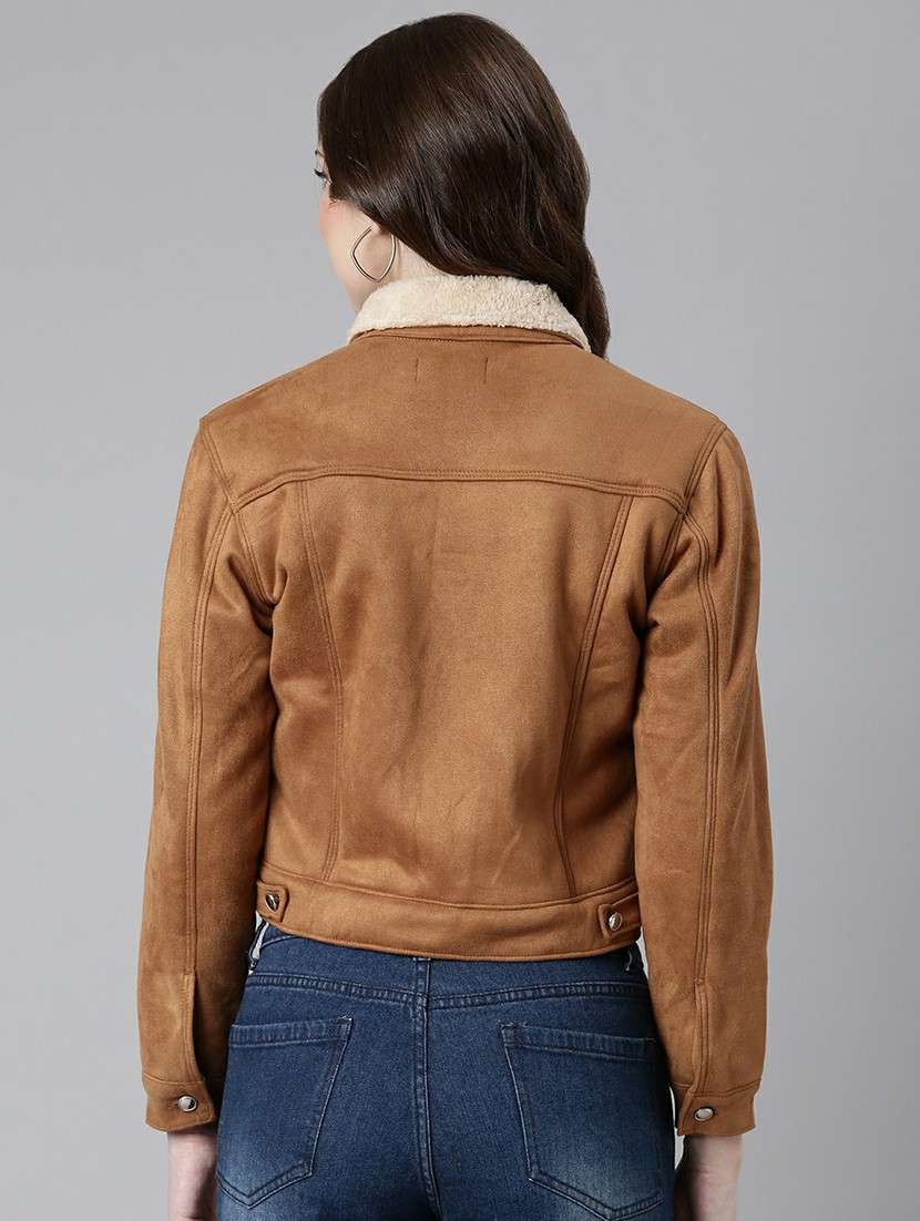 women rust solid regular jacket - 20610341 -  Standard Image - 2