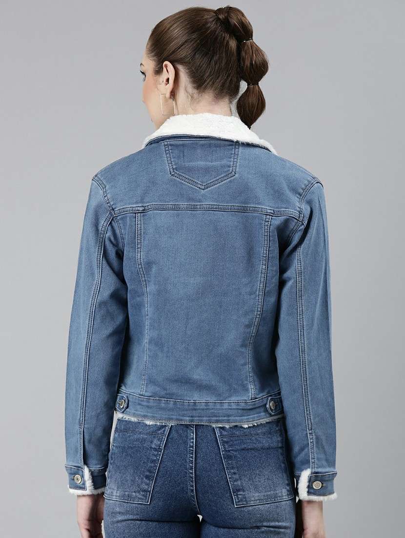 women blue solid denim jacket - 20610343 -  Standard Image - 2