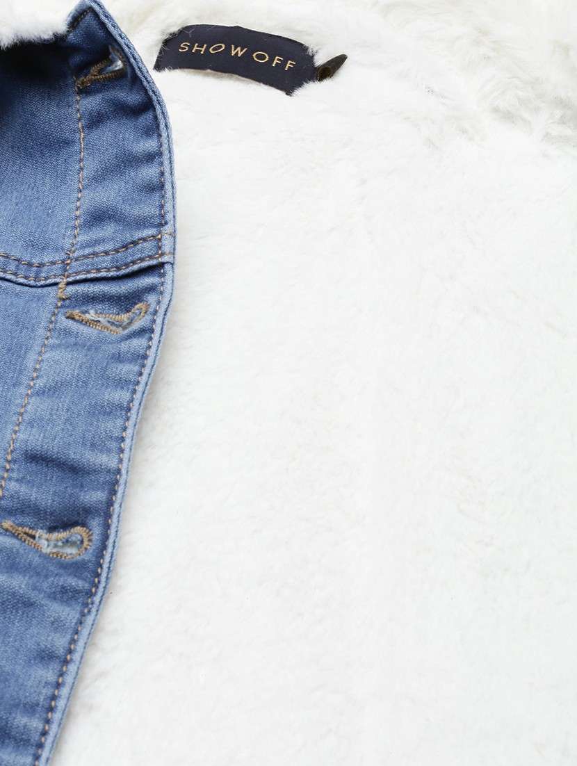 women blue solid denim jacket - 20610343 -  Standard Image - 7