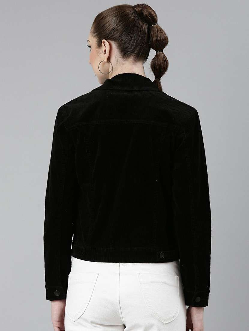 women black solid regular jacket - 20610346 - Standard Image - 2