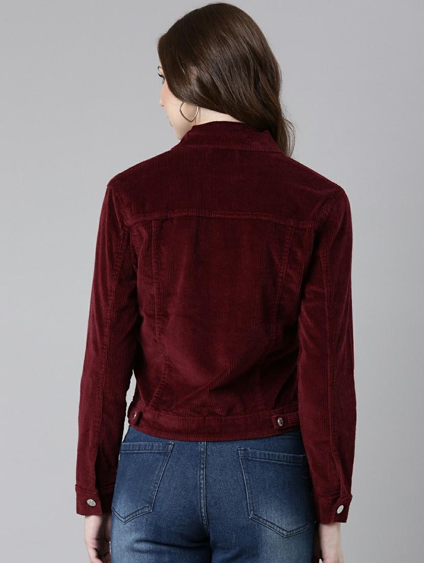 women burgundy solid regular jacket - 20610347 - Standard Image - 2