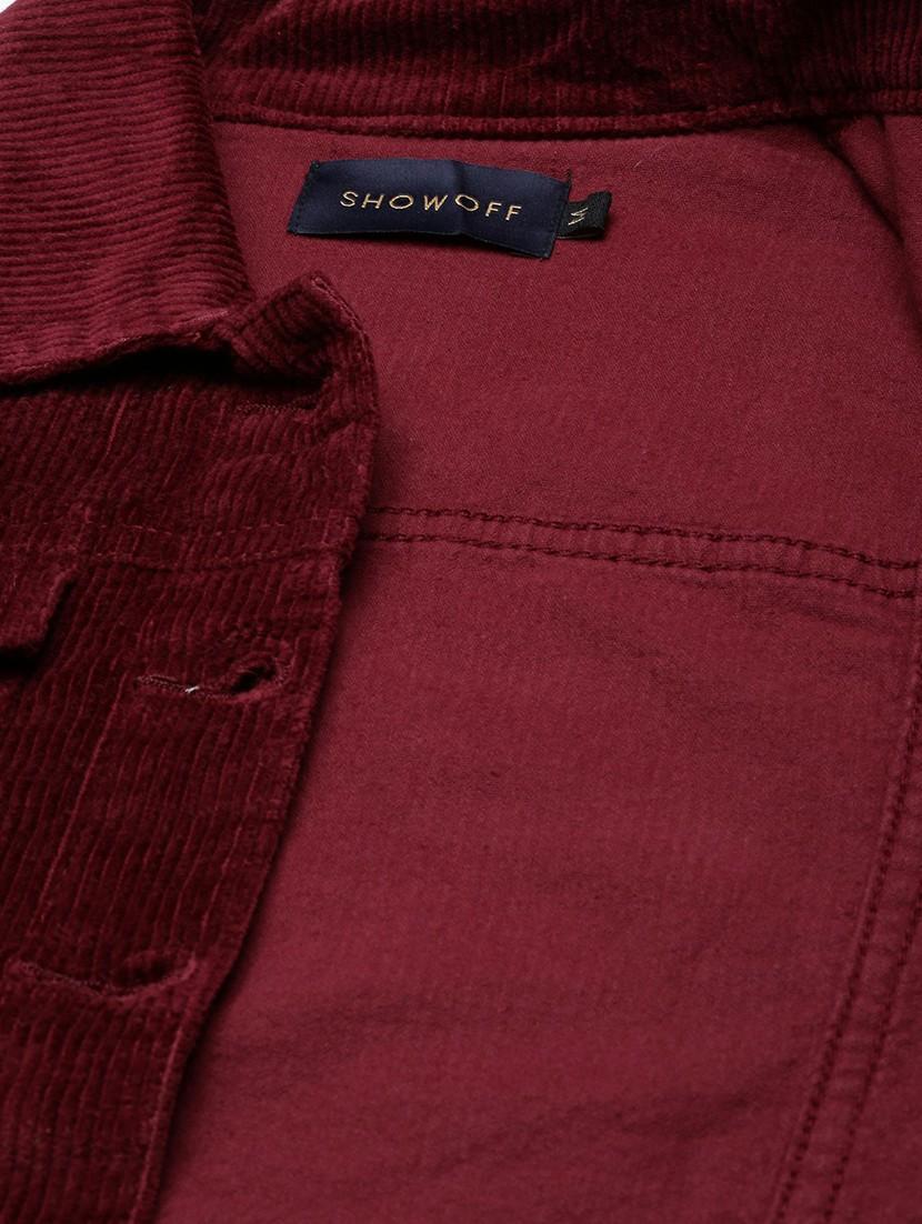 women burgundy solid regular jacket - 20610347 - Standard Image - 7