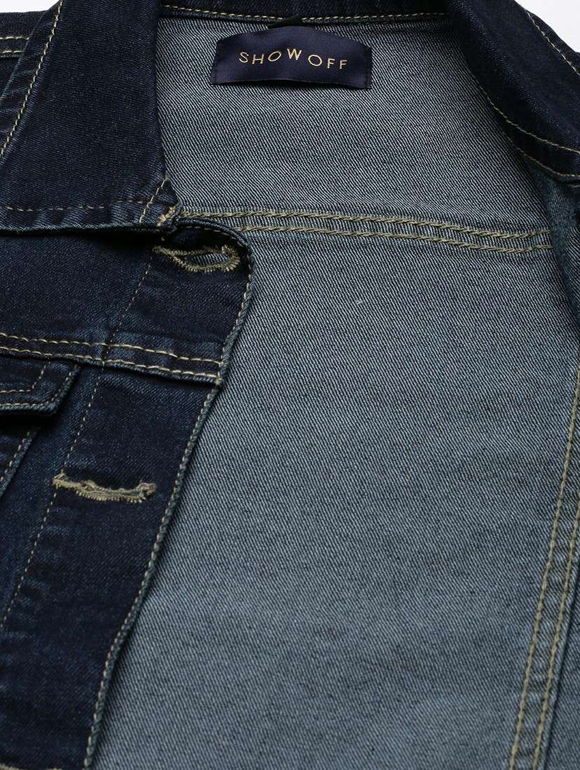 women navy blue solid denim summer jacket - 20610349 -  Standard Image - 7