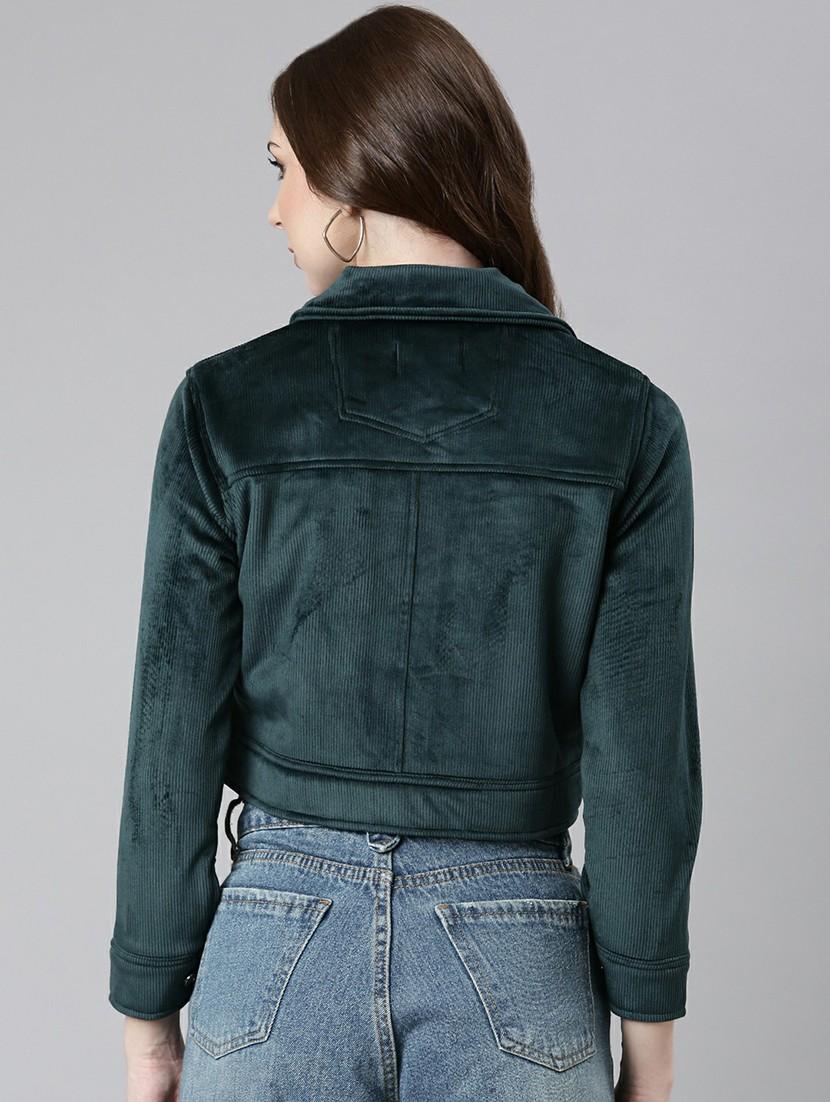 women bottle green solid regular jacket - 20610353 - Standard Image - 2