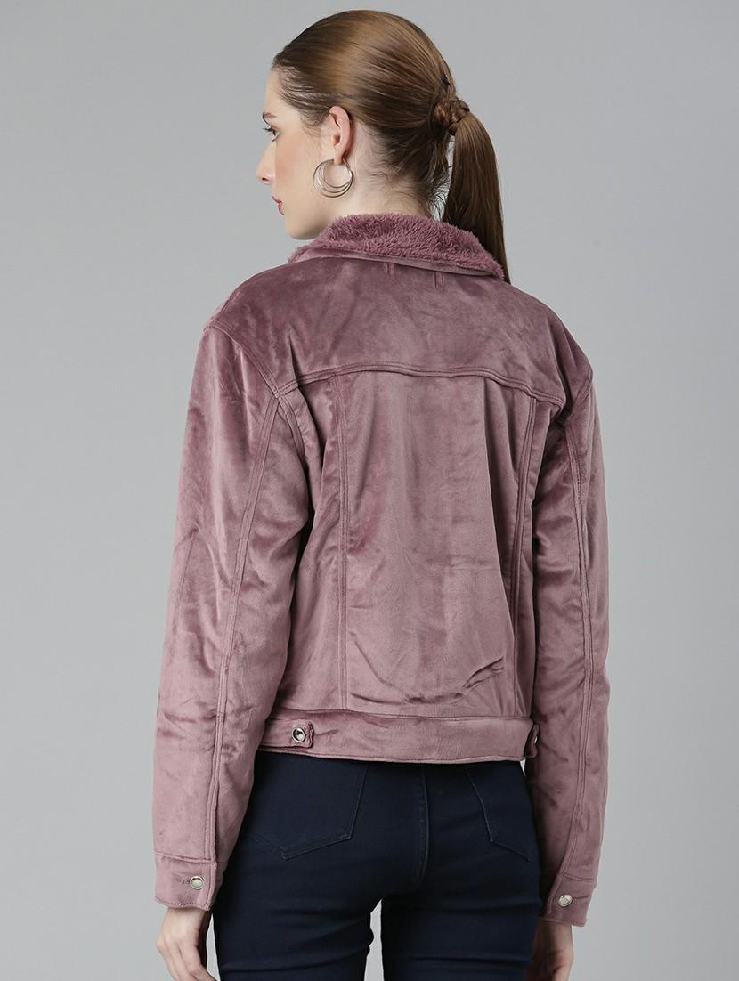 women mauve solid regular jacket - 20610357 - Standard Image - 2