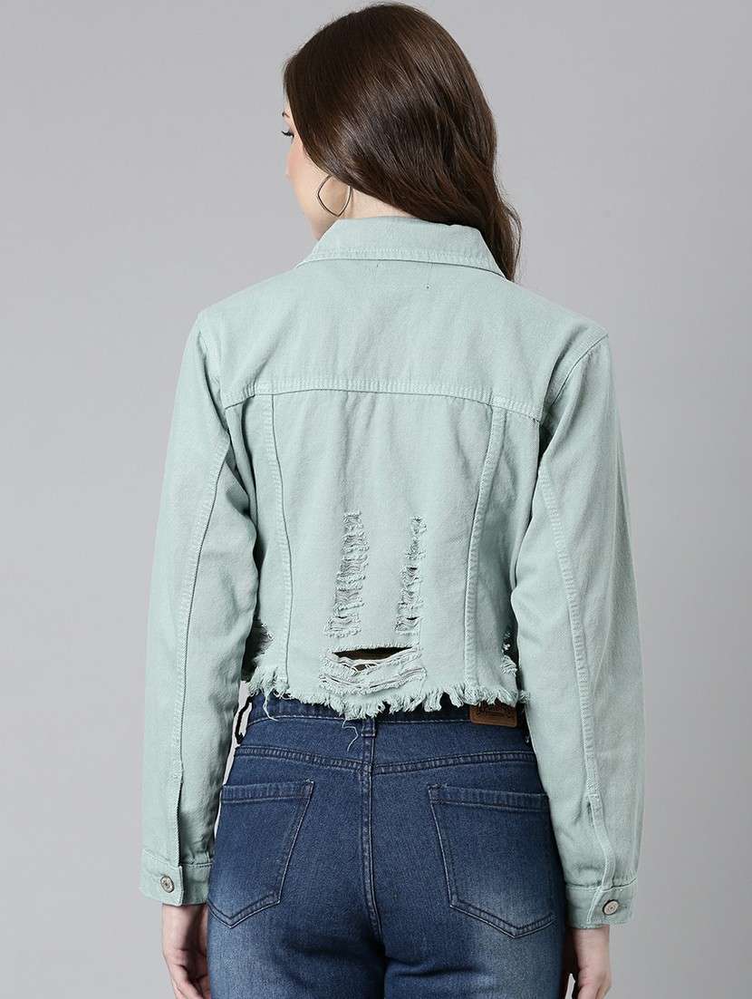 women sea green solid denim jacket - 20610361 -  Standard Image - 2