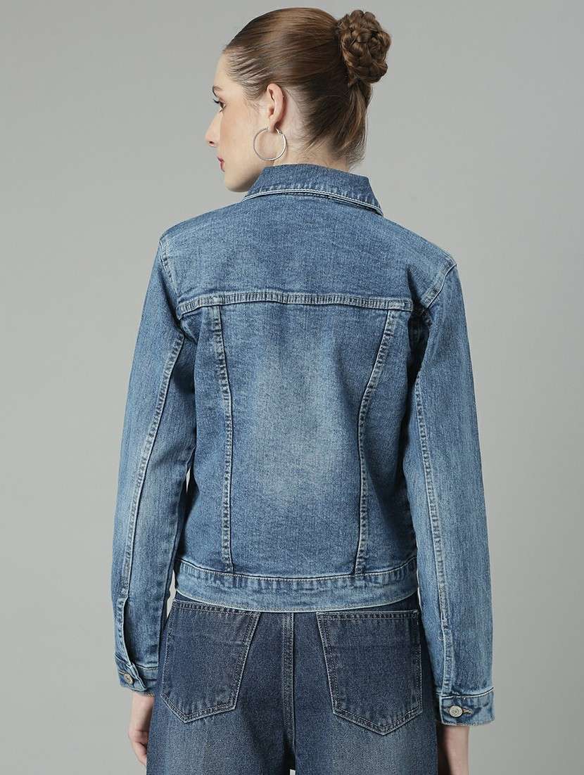 women blue solid denim jacket - 20610371 -  Standard Image - 2