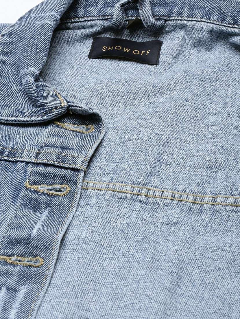 women blue solid denim jacket - 20610372 -  Standard Image - 7