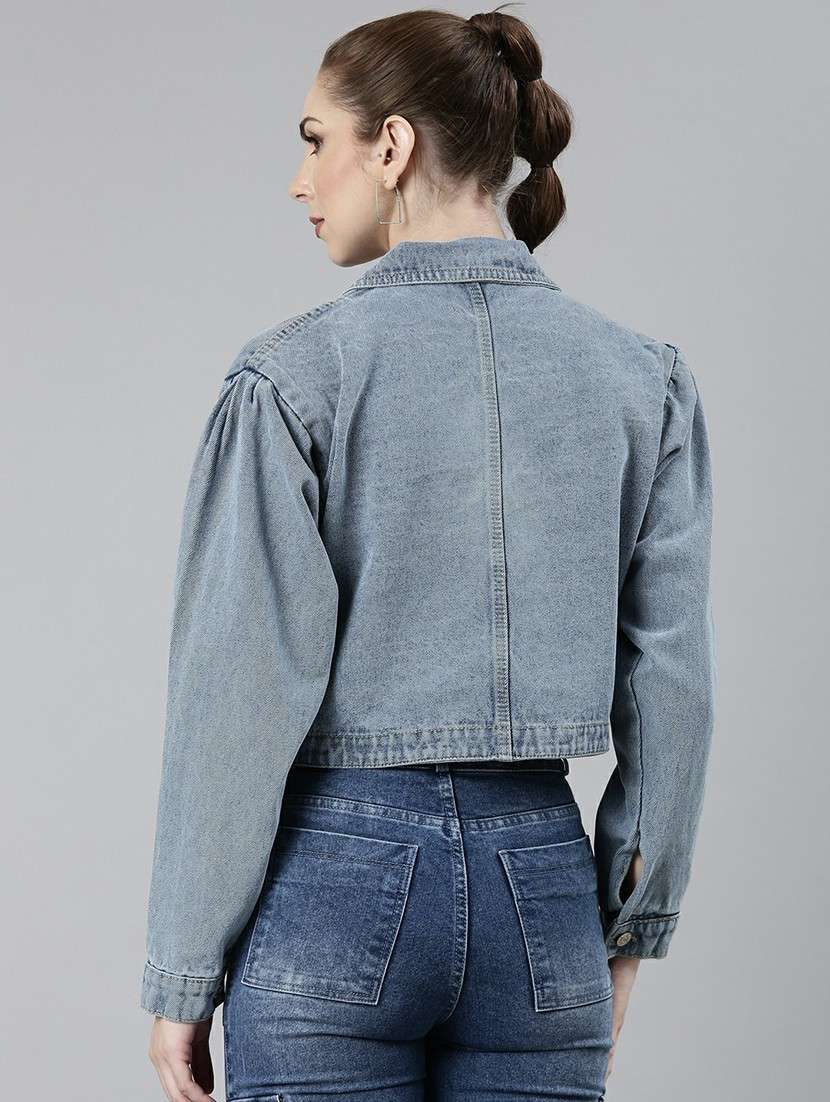 women blue solid denim jacket - 20610374 -  Standard Image - 2