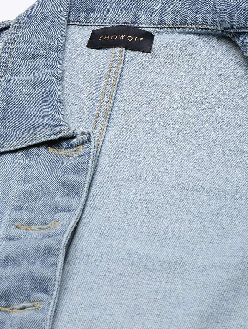 women blue solid denim jacket - 20610374 -  Standard Image - 7