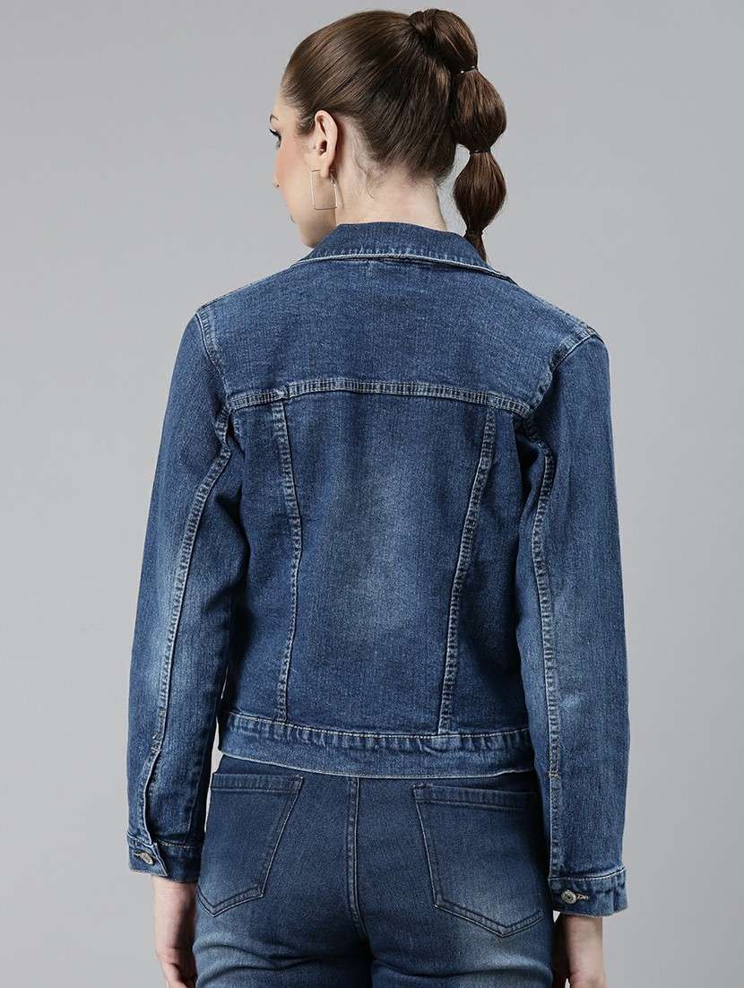 women navy blue solid denim jacket - 20610377 -  Standard Image - 2