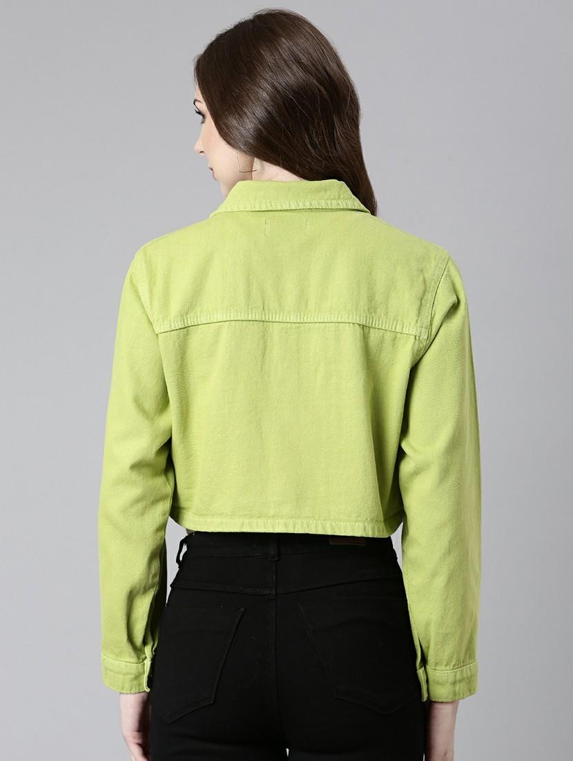 women lime solid denim jacket - 20610379 - Standard Image - 2