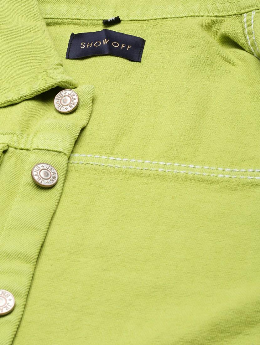 women lime solid denim jacket - 20610379 - Standard Image - 7