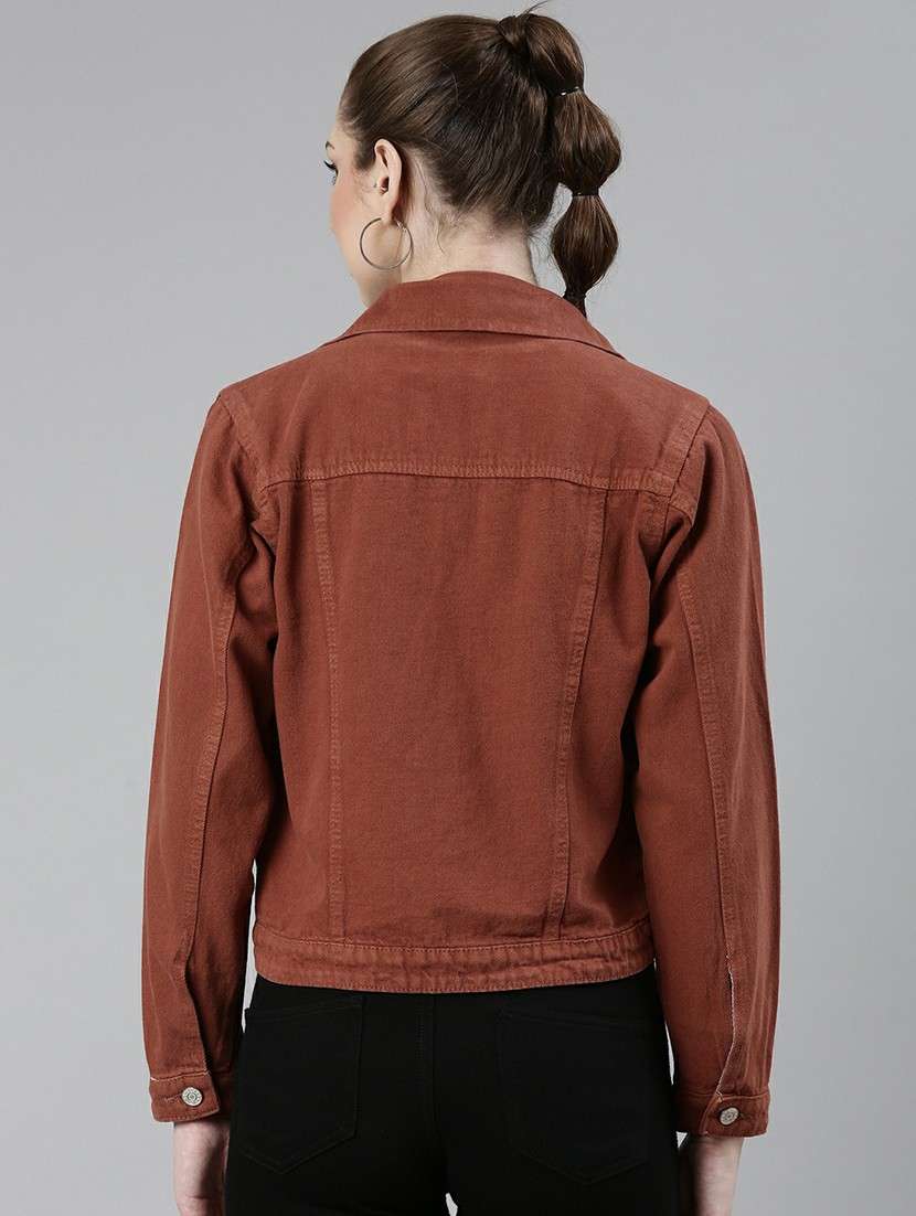Women Rust Solid Denim Jacket - 20610392 -  Standard Image - 2