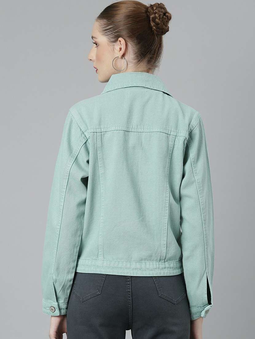 women sea green solid denim jacket - 20610394 -  Standard Image - 2