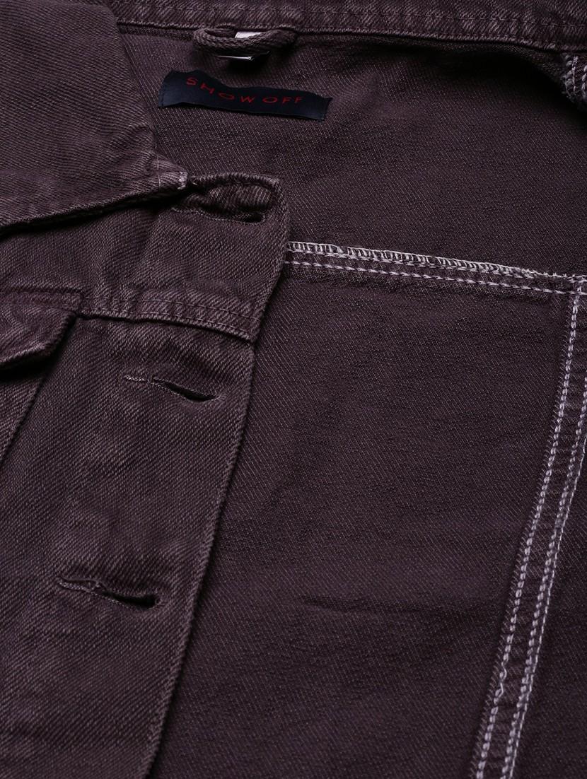 women purple solid denim jacket - 20610402 - Standard Image - 7