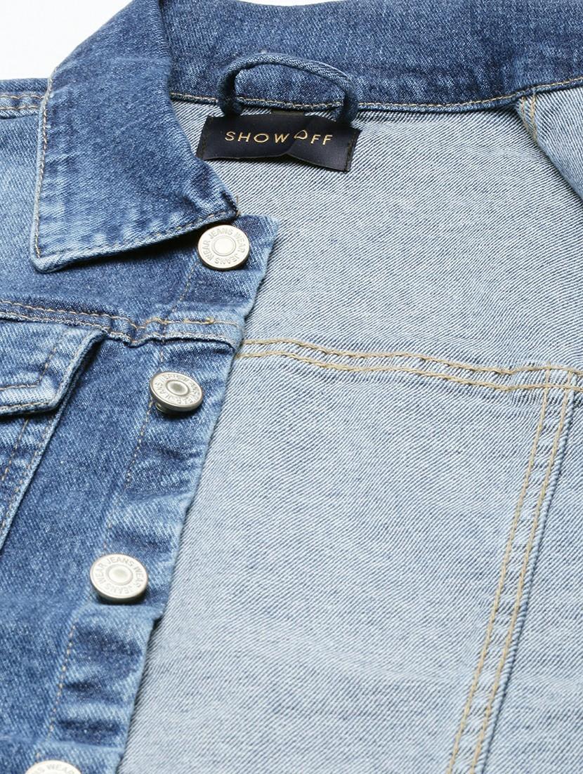 women blue solid denim jacket - 20610413 - Standard Image - 7