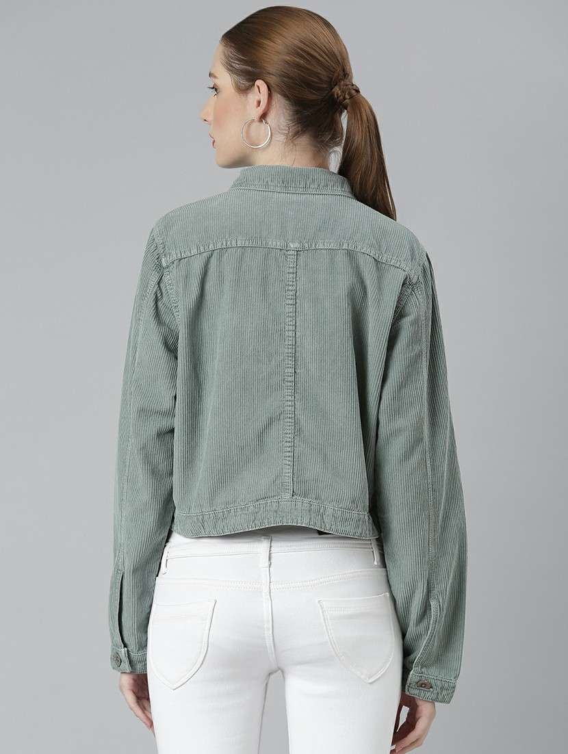 women sea green solid regular jacket - 20610420 -  Standard Image - 2