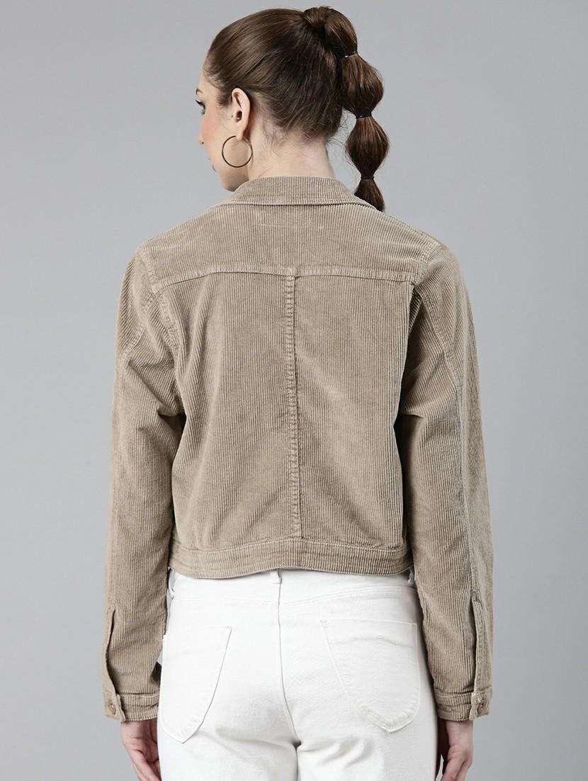 women beige solid regular jacket - 20610421 - Standard Image - 2