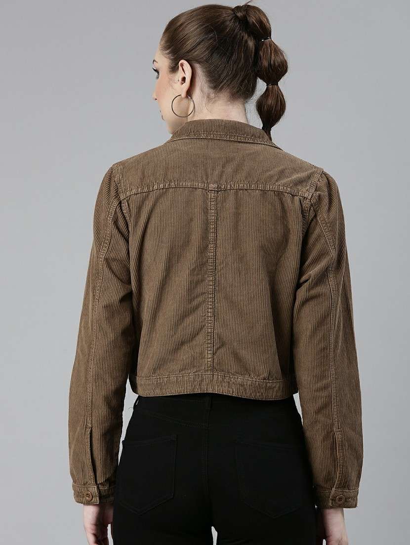 women khaki solid regular jacket - 20610422 -  Standard Image - 2