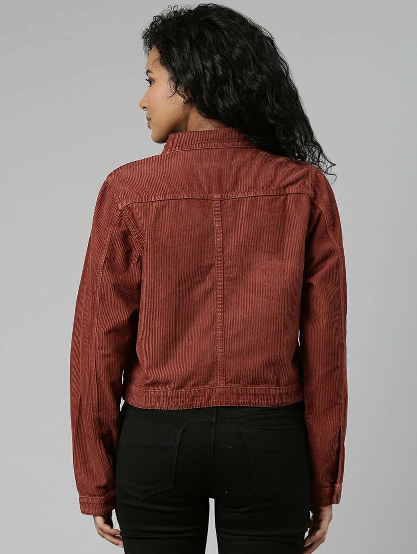 women rust solid regular jacket - 20610423 -  Standard Image - 2