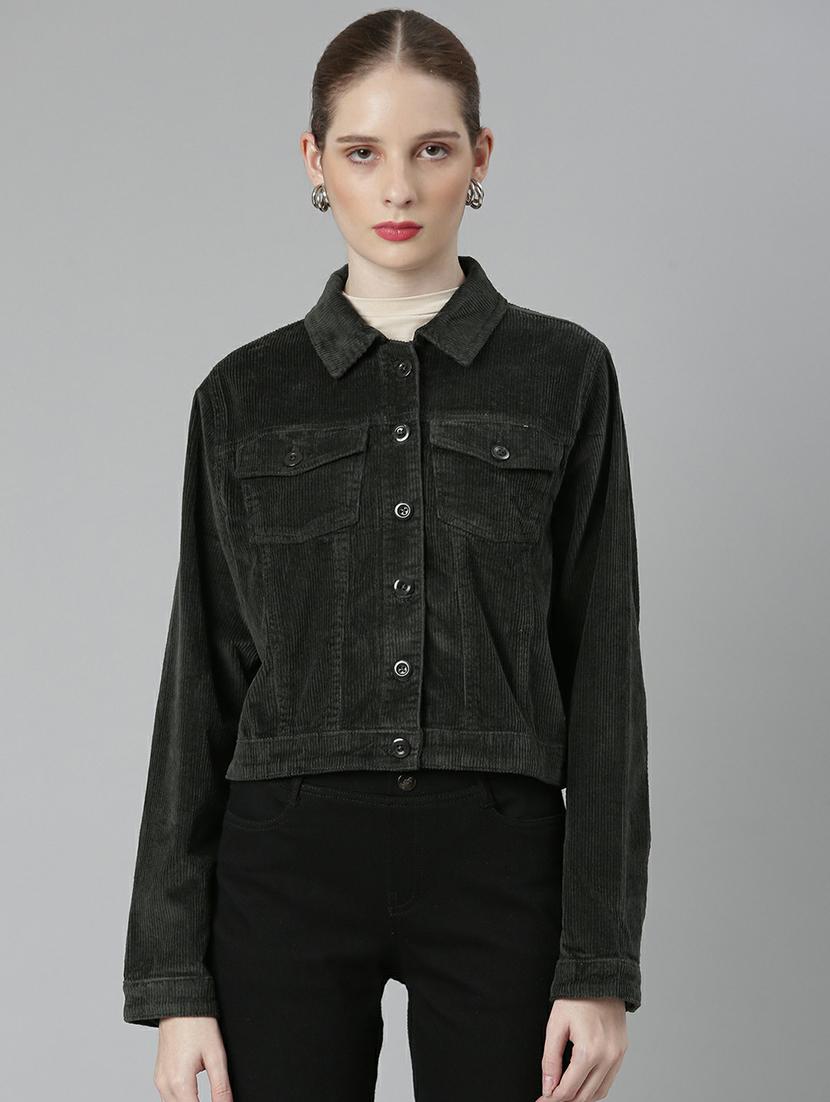 women green solid regular jacket - 20610426 - Zoom Image - 0