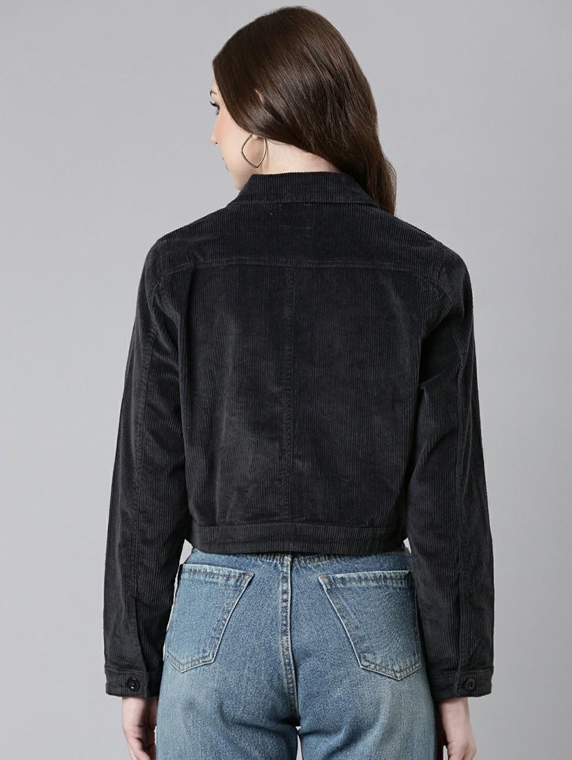 women charcoal solid regular jacket - 20610428 - Standard Image - 2