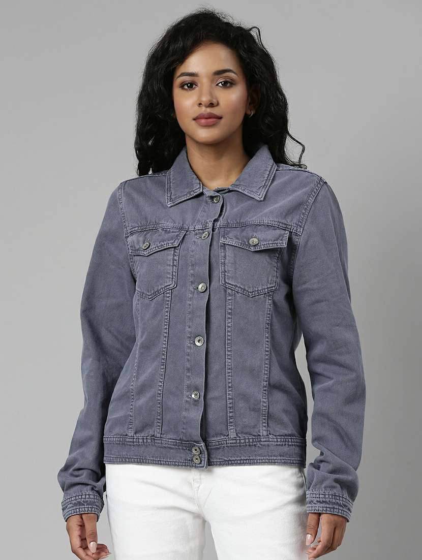 women grey solid regular jacket