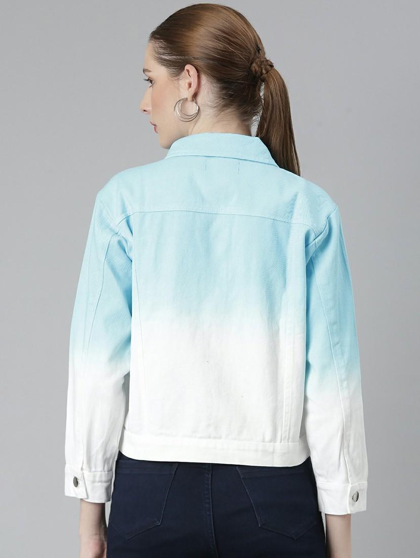 women light blue white ombre denim jacket - 20610435 - Standard Image - 2