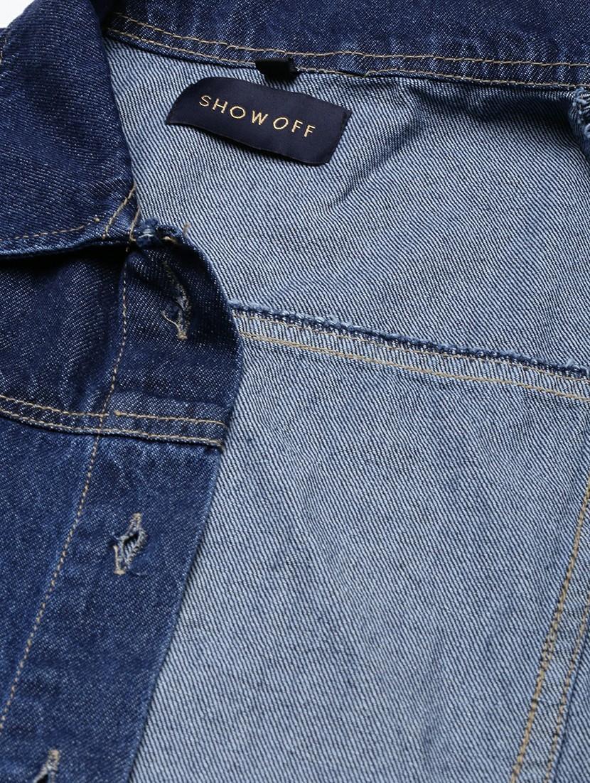women navy blue solid denim jacket - 20610440 - Standard Image - 7